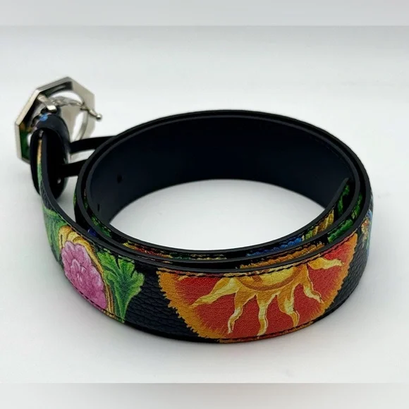 VERSACE Beverly Palm Medusa Leather Belt In Black